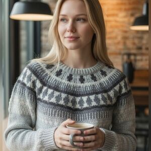 Fair Isle sweater Nordic Grey woman's Medium crew neck Lucky Brand Cabinwear Ski